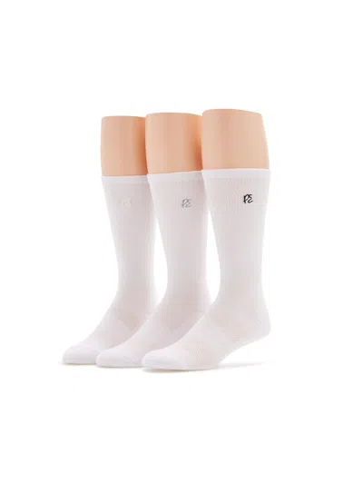 Perry Ellis Portfolio Men's 3 Pack Casual Luxe Rib Logo Crew Socks In White