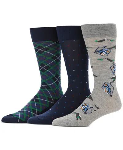 Perry Ellis Portfolio Men's 3-pack Skiing Penguin And Holiday Print Dress Socks In Penguins