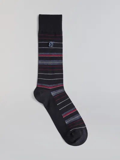 Perry Ellis Portfolio Men's Bamboo Stripe Logo Socks In Dark Sapphire