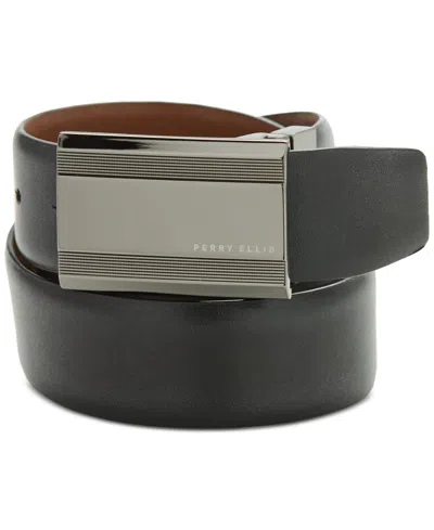Perry Ellis Portfolio Men's Black Logo-buckle Belt