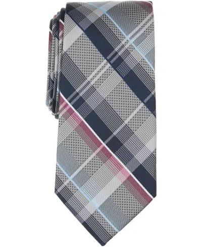 Perry Ellis Portfolio Men's Brody Plaid Pattern Classic Tie In Gray