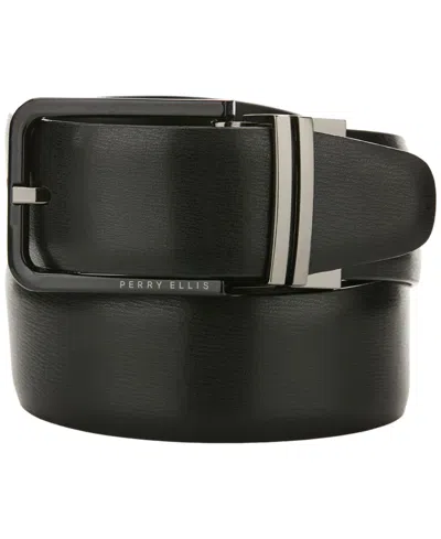 Perry Ellis Portfolio Men's Classic Leather River Belt In Black