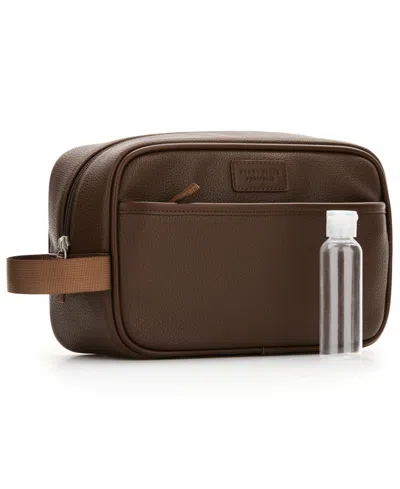 Perry Ellis Portfolio Men's Classic Pebble Textured Shave Kit Bag In Brown