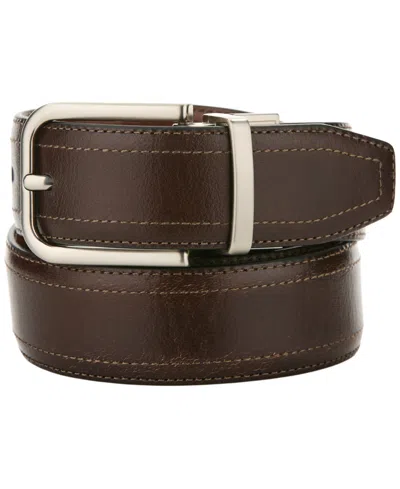 Perry Ellis Portfolio Men's Classic Stitch Leather Dress Belt In Brown