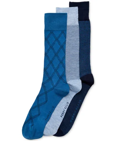 Perry Ellis Portfolio Men's Crew Dress Socks, 3-pack In Plaid,feeder,houndstooth