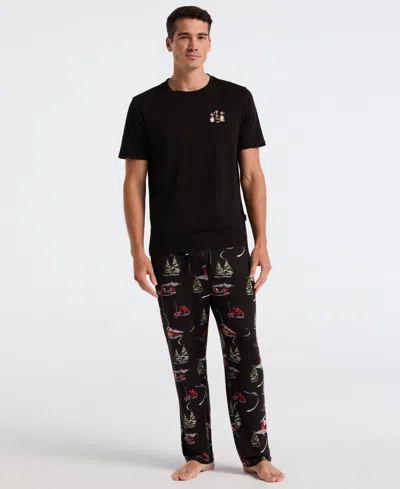 Perry Ellis Portfolio Men's Deluxe Touch Snow Day Print Pajama Pants In Black