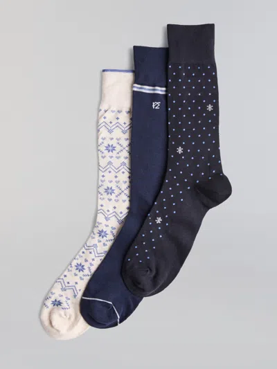 Perry Ellis Portfolio Men's Fair Isle Polka Dot Flat Knit Socks In Blue Assortment