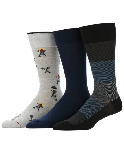 Perry Ellis Portfolio Men's Flamingo And Stripe Patterned Crew Socks, 3-pack In Blue