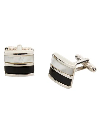 Perry Ellis Portfolio Men's Genuine Shell Obsidian Square Cufflinks In Silver