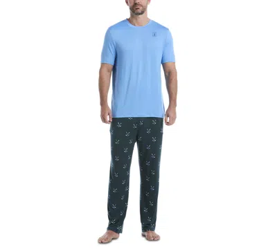 Perry Ellis Portfolio Men's Golf Clubs Pajama Pants & T-shirt Set In Blue