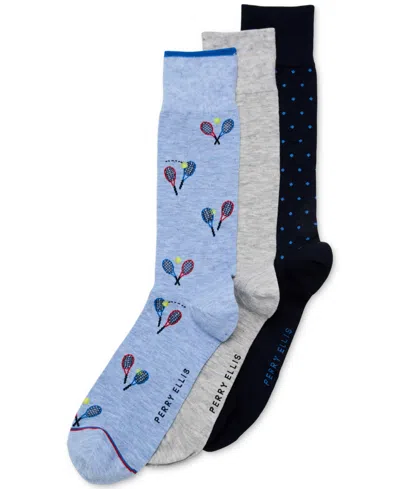 Perry Ellis Portfolio Men's Golf Stripe Crew Socks, 3-pack In Tennis,dot
