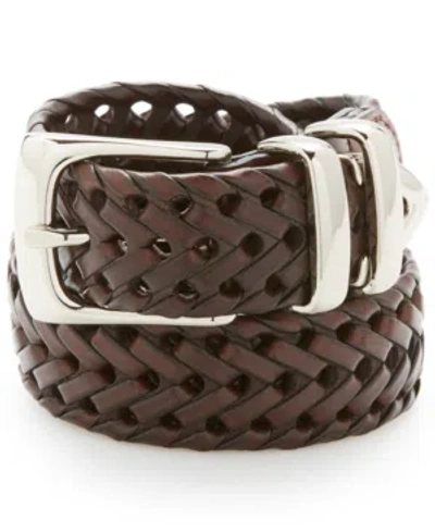 Perry Ellis Portfolio Men's Leather Big And Tall Braided Belt In Brown