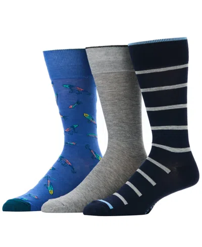 Perry Ellis Portfolio Men's Lures And Stripes Patterned Crew Socks, 3-pack In Multi