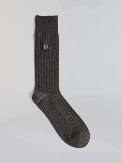 Perry Ellis Portfolio Men's Merino Wool Blend Patterned Socks In Med Chrl Htr