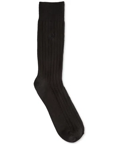 Perry Ellis Portfolio Men's Merino Wool Blend Ribbed Crew Socks In Black