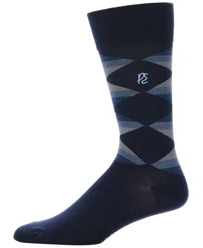 Perry Ellis Portfolio Men's Multi-color Striped Argyle Socks In Blue