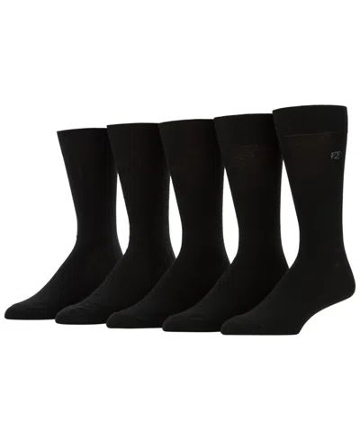 Perry Ellis Portfolio Men's Patterned Flat Knit Sole Logo Crew Socks, 5-pack In Black
