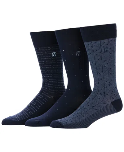 Perry Ellis Portfolio Men's Patterned Rib Mix Socks, 3-pack In Blue