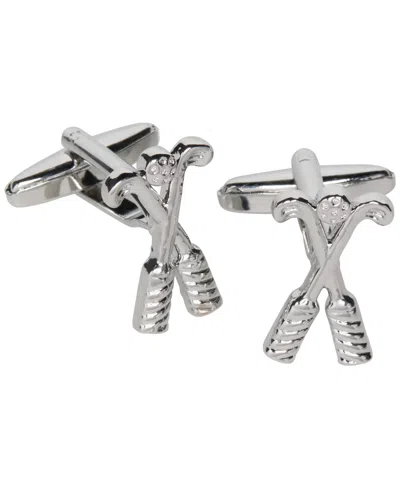 Perry Ellis Portfolio Men's Silver-tone Cross Club Toggle-back Cufflinks In Metallic