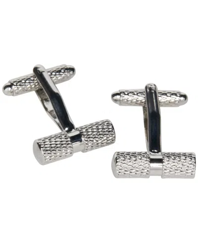 Perry Ellis Portfolio Men's Silver-tone Textured Barrel Cufflinks In Metallic