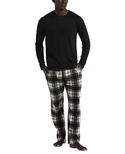 Perry Ellis Portfolio Men's Solid Shirt & Buffalo Plaid Pajama Set In Black