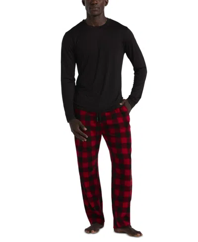Perry Ellis Portfolio Men's Solid Shirt & Buffalo Plaid Pajama Set In Red
