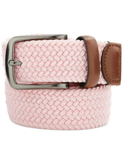Perry Ellis Portfolio Mens Webbed Leather Trim Casual Belt In Pink