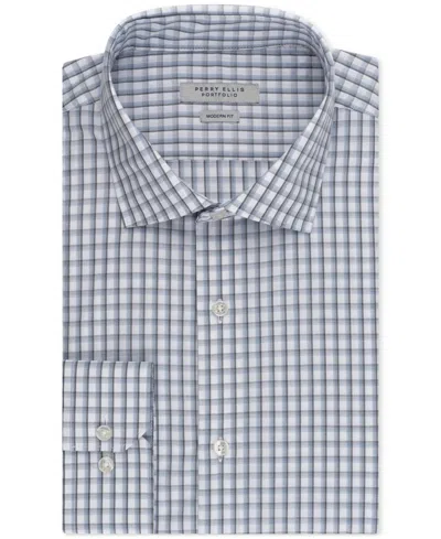 Perry Ellis Portfolio Perry Ellis Men's Shadow Plaid Dress Shirt In Blue