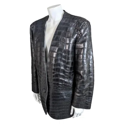 Pre-owned Perry Ellis Rare  Crocodile Cardigan In Black