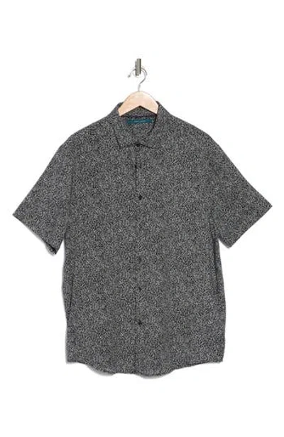 Perry Ellis Scribble Print Short Sleeve Button-up Shirt In Black