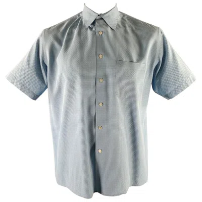 Pre-owned Perry Ellis Size L Blue Gingham Rayon Blend Short Sleeve Shirt