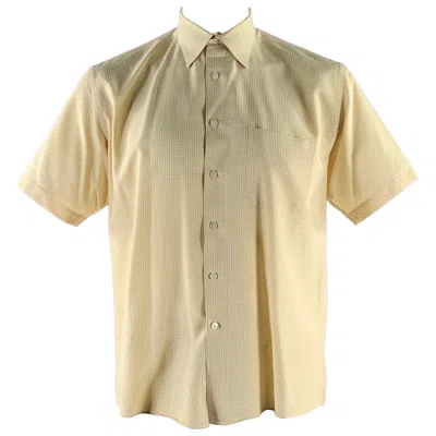 Pre-owned Perry Ellis Size L Yellow White Gingham Rayon Blend Short Sleeve Shirt