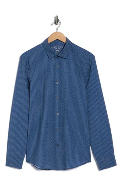 Perry Ellis Slim Fit Geometric Grid Motion Dress Shirt In Blue