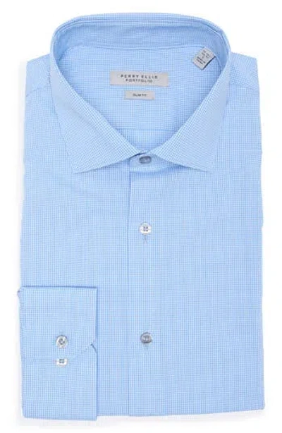 Perry Ellis Slim Fit Micro Check Dress Shirt In Blue