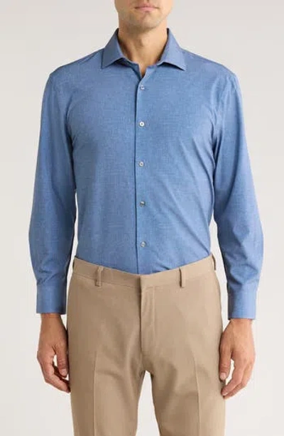 Perry Ellis Slim Fit Performance Tech Button Front Shirt In Blue