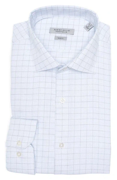 Perry Ellis Slim Fit Textured Windowpane Check Shirt In Blue