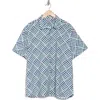Perry Ellis Slim Fit Triangle Short Sleeve Stretch Button-up Shirt In Arctic