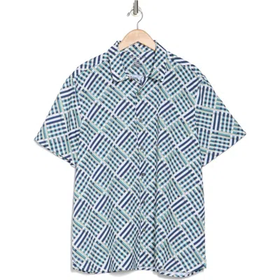 Perry Ellis Slim Fit Triangle Short Sleeve Stretch Button-up Shirt In Arctic