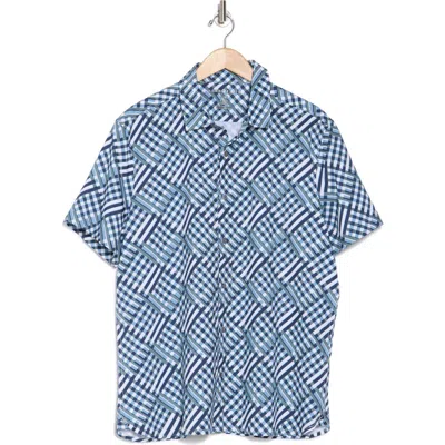 Perry Ellis Slim Fit Triangle Short Sleeve Stretch Button-up Shirt In Ashley Blue