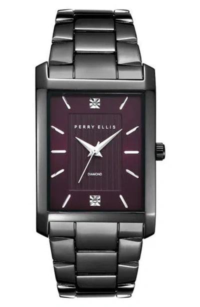 Perry Ellis Slim Rectangular Diamond Bracelet Watch, 31mm X 40mm In Black