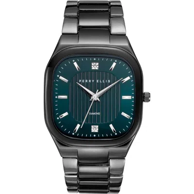 Perry Ellis Slim Square Diamond Bracelet Watch, 40mm In Black