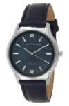 Perry Ellis Solar 3-hand Quartz Diamond Solitaire Faux Leather Strap Watch, 41mm In Black