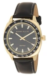 Perry Ellis Solar 3-hand Quartz Faux Leather Strap Watch, 44mm In Black