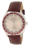 Perry Ellis Solar 3-hand Quartz Faux Leather Strap Watch, 44mm In Brown
