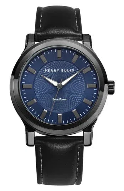 Perry Ellis Solar Faux Leather Strap Watch In Blue