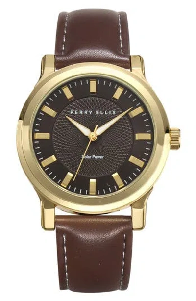 Perry Ellis Solar Faux Leather Strap Watch In Gold