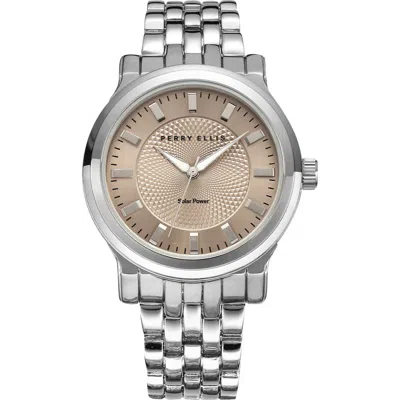 Perry Ellis Solar Mesh Strap Watch In Metallic