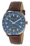Perry Ellis Solar Powered 3-hand Quartz Faux Leather Strap Watch, 41mm In Brown