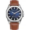 Perry Ellis Solar Powered 3-hand Quartz Leather Strap Watch, 41mm