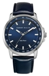 Perry Ellis Solar Powered 3-hand Quartz Leather Strap Watch, 41mm In Blue